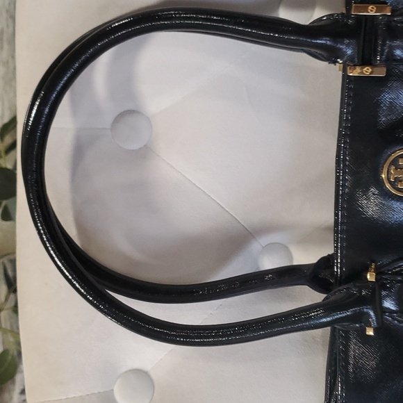 Vtg Tory burch black leather top handle shoulder bag - Picture 5 of 17